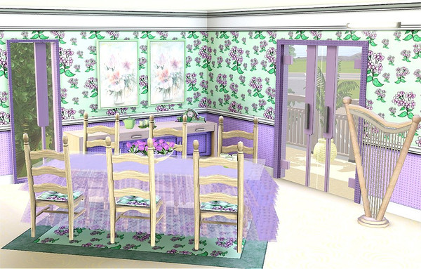 Sims 3 — marcorse_primrose pattern by marcorse — Heads of primrose flowers in differing sizes scattered on a pale green