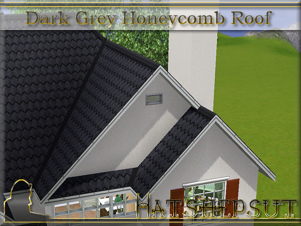 Sims 3 — Dark Grey Honeycomb Roof by hatshepsut — Textured roof with a custom made white trim