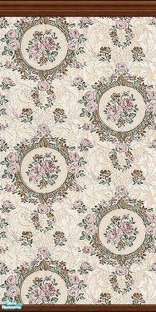 Sims 2 — Victorian Flowers Wallpaper Set -VI by micha89 — wallpaper in victorian flowery design with dark wooden molding.