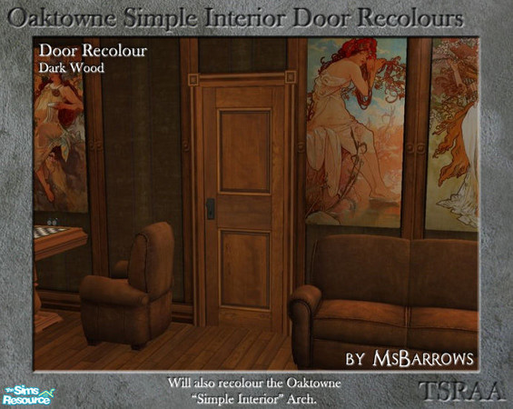 Sims 2 — Oaktowne Interior Door Recolour - Dark Wood by MsBarrows — A recolour of the Oaktowne Simple Interior door from