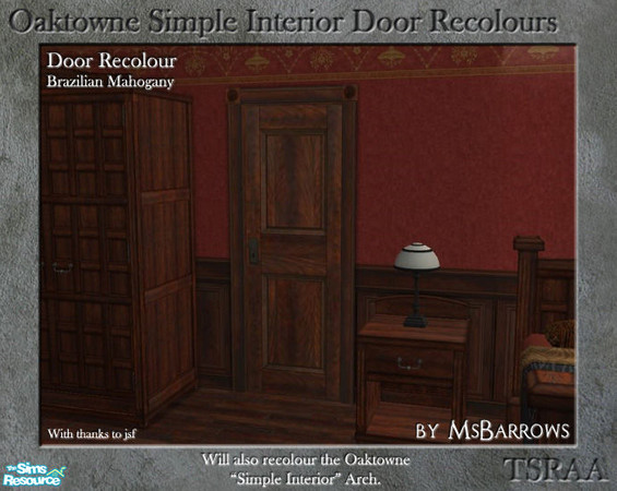 Sims 2 — Oaktowne Interior Door Recolour - Brazilian Mahogany by MsBarrows — A recolour of the Oaktowne Simple Interior