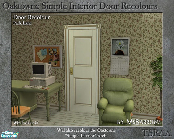 Sims 2 — Oaktowne Interior Door Recolour - Park Lane by MsBarrows — A recolour of the Oaktowne Simple Interior door from