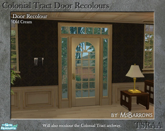 Sims 2 — Colonial Tract Door Recolour - Old Cream by MsBarrows — A recolour of the Colonial Tract Door from base game, to