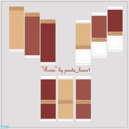 Sims 2 — Roses by panda_bears1 — Set of 9 classy walls with rose border, in three different styles and colors.