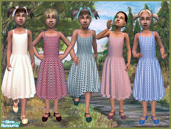 Sims 2 — Country Gingham by cariadbach — A set of five easy care cotton gingham dresses with co-ordinating shoes. Can be
