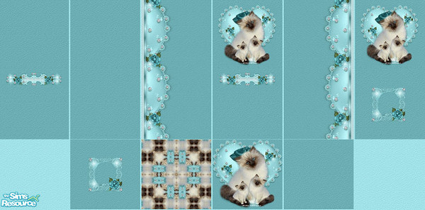 Sims 2 — Turquoise_Set by erso11 — This is a turquoise wall set, with diamonds, and a trio of pretty kitties. These walls