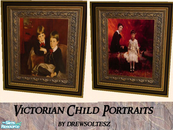 Sims 2 — Victorian Child Portraits by drewsoltesz — Two ornately framed portraits of Victorian era children, ideal for