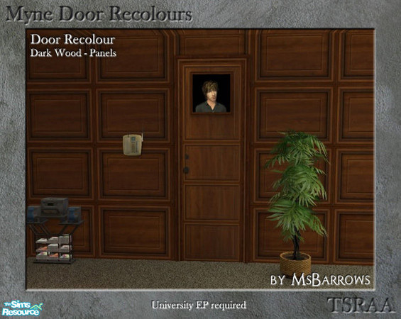 Sims 2 — Myne Door Recolours - Dark Wood 2 by MsBarrows — A panelled recolour of the Myne Door from University EP, to