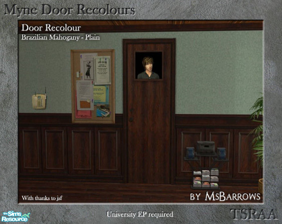 Sims 2 — Myne Door Recolours - Brazilian Mahogany 1 by MsBarrows — A plain recolour of the Myne Door from University EP,