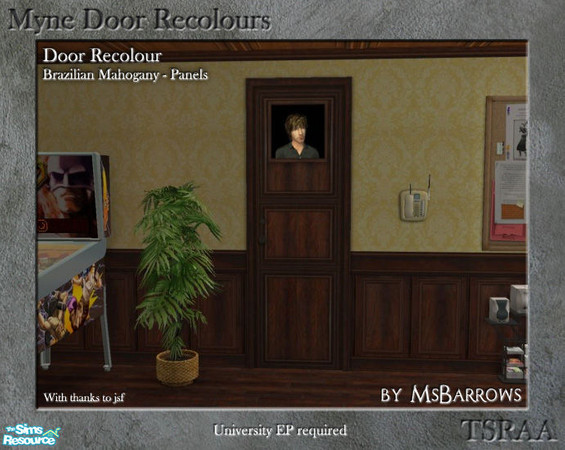 Sims 2 — Myne Door Recolours - Brazilian Mahogany 2 by MsBarrows — A panelled recolour of the Myne Door from University