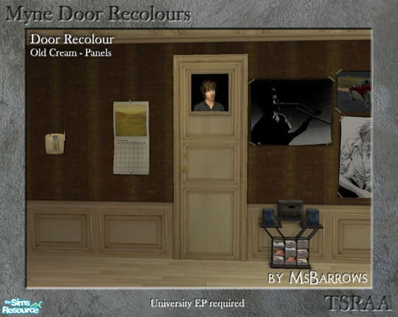 Sims 2 — Myne Door Recolours - Old Cream 2 by MsBarrows — A panelled recolour of the Myne Door from University EP, to