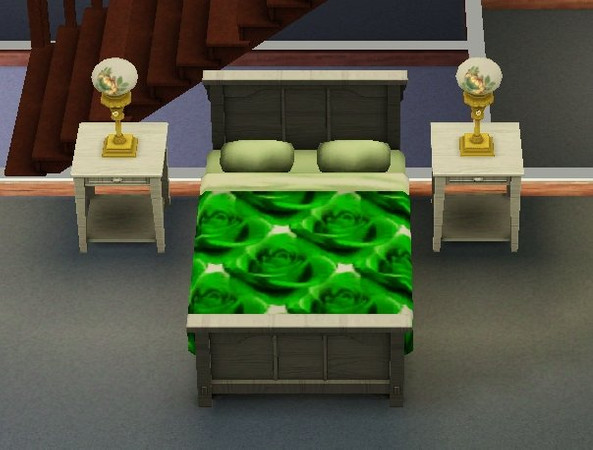 Sims 3 — GreenRosePattern003 by melissabrownkrapf2 — type: Misc. Object: Showing Bedding Part of a green rose themed set.