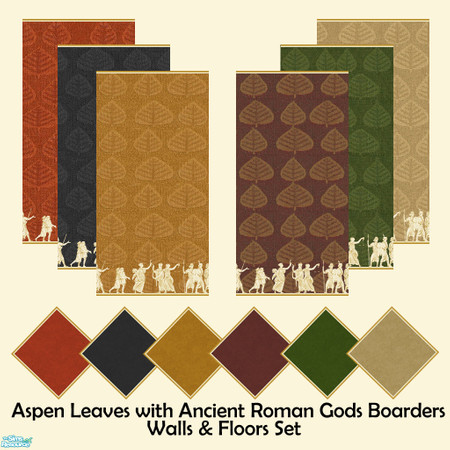 Sims 2 — Aspen Leaves with Ancient Roman Gods Boarders W/F Set by Sheera — This set includes 12 items : 6 walls and their