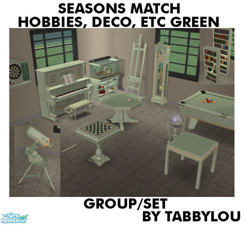 Sims 2 — TL - Seasons Match Hobbies Deco Etc Green Set  by TabbyLou — Recolor of objects from the Hobbies &