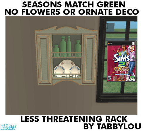 Sims 2 — TL - SM NoFlowersDeco Green WallRack by TabbyLou — Less Threatening Wall Rack for Recolor of Seasons Green