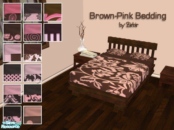 Sims 2 — Brown Pink Bedding by Birbir — 15 Different brown-pink beddings.