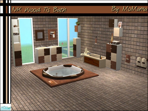 Sims 2 — NK Wood Tis Bath by MoMama — A recolor of Shoukeir\'s Tis Bathroom in Poplar, Acacia and Safari Wenge. The muted