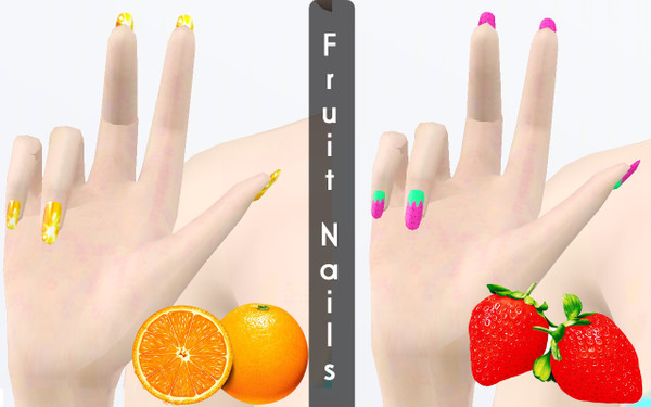Sims 3 — Fruit Nails_By MINI by MINISZ — There are orange nails and strawberry nails. I think the pink look more cute. So