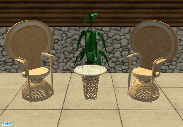Sims 2 — Breezy Pine Patio Set by Riverwillows — Lovely 2 piece wicker patio set in light pine. Base game. By