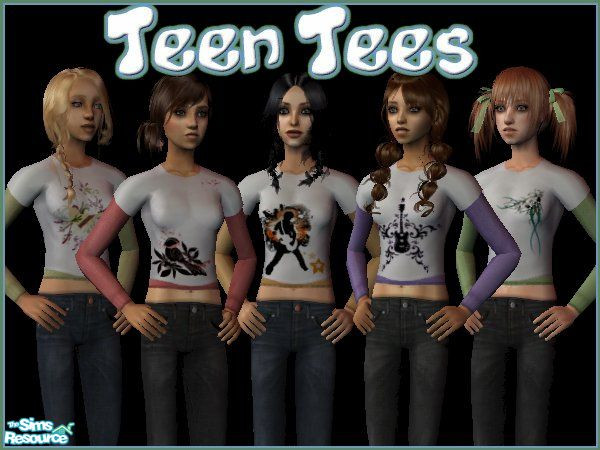 Sims 2 — Teen Tees - Layered Graphic T-shirts for Girls by RIDance — A collection of 5 layered graphic tees for your teen
