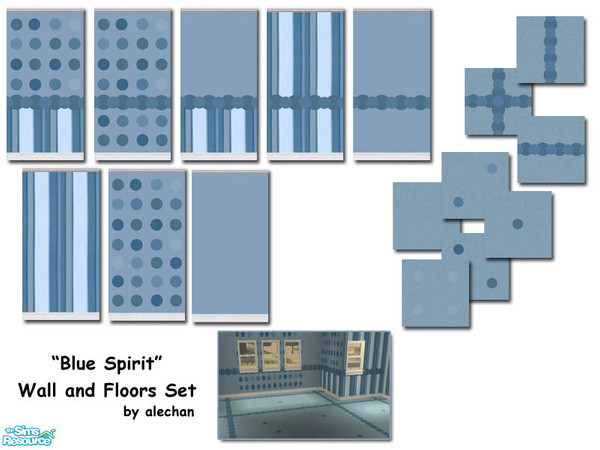 Sims 2 — Blue Spirit Walls and Floors Set by alechan — \"Blue Spirit\" Walls and Floors Collection to