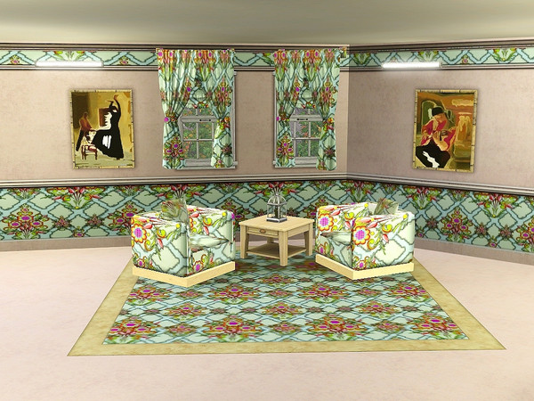 Sims 3 — marcorse-cross-stitch pattern by marcorse — Floral posies on a latticed background, reminiscent of applique.