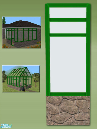Sims 2 — Greenhouse Wall - Fieldstone and Green by Shakeshaft — Part of a new mesh set of Greenhouse walls, there are 6
