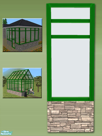 Sims 2 — Greenhouse Wall - Ashlar and Green by Shakeshaft — Part of a new mesh set of Greenhouse walls, there are 6 Maxis