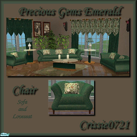 Sims 2 — Precious Gems - Emerald Chair by Crissie0721 — Since the chair is the master file, it also recolors the sofa and