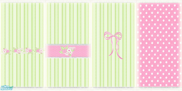 Sims 2 — Girls Wallpapers by foxysensei — Lovely girly wallpapers, with flowers, spots, dots, stripes, bows, in pink and