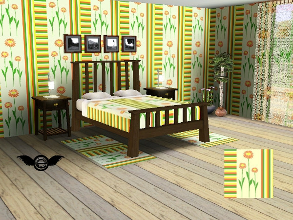 Sims 3 — Country Pattern Set yellow - Flower Stripes yellow by engelchen1202 — Country Pattern Set yellow - Flower