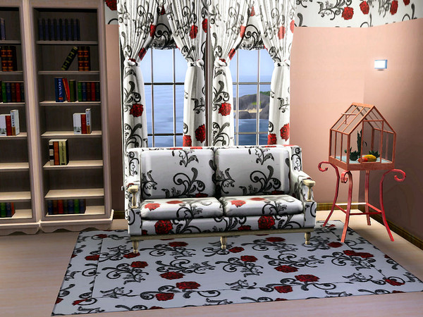 Sims 3 — marcorse_rose around pattern by marcorse — A rose spray repeat pattern in red, white and black.