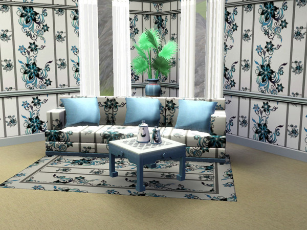 Sims 3 — marcorse_blue points pattern by marcorse — Stylised flower sprays in a regency type, vertical stripe pattern