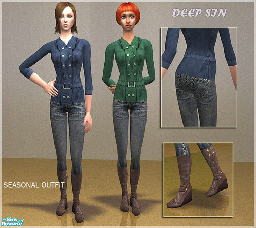 Sims 2 — Basic Seasonal set by +Deep_sin+ — Blue and green coats with jeans. I think, it looks great =) 