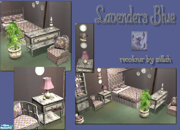 Sims 2 — Lavender\'s Blue by Zillah — Fresh springtime recolour of Cashcraft\'s Vintage Charm bedroom in all shades of