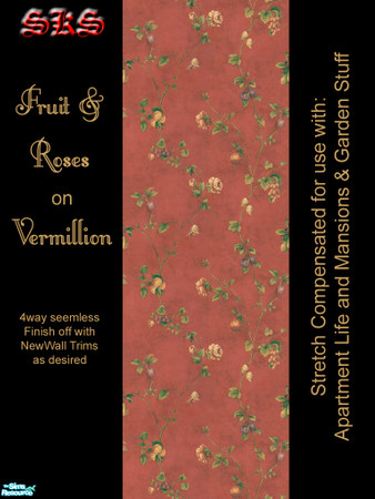 Sims 2 — AL Fruit & Roses Set - Vermillion by 71robert13 — Lovely old country kitchen wallpaper. By: SKS