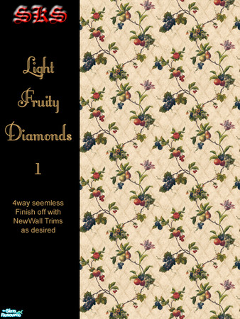 Sims 2 — Fruity Diamonds 1 - Light by 71robert13 — Another lovely old country kitchen wallpaper Featuring assorted fuit