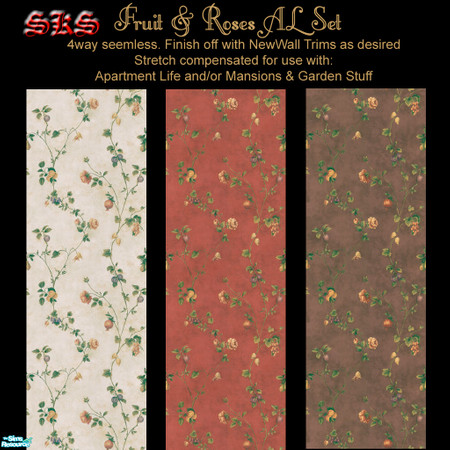 Sims 2 — AL Fruit & Roses Set by 71robert13 — Lovely old country kitchen wallpaper. By: SKS