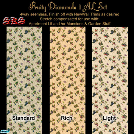 Sims 2 — Fruity Diamonds 1 AL set by 71robert13 — Another lovely old country kitchen wallpaper Featuring assorted fuit