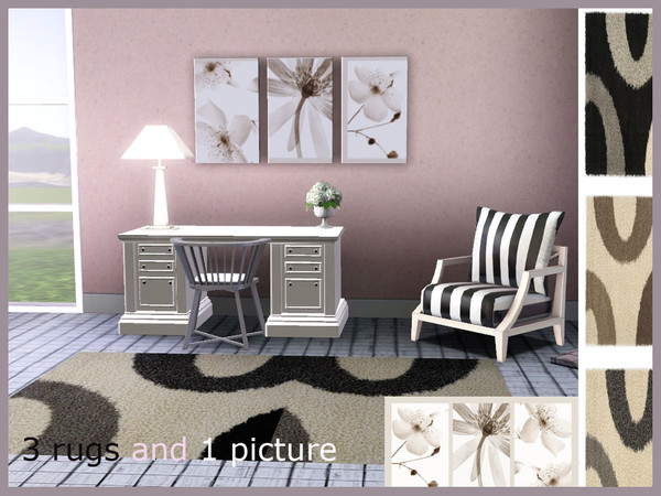 Sims 3 — -softrugs-whiteflowers by monkri2001 — 3 rugs and 1 picture set.