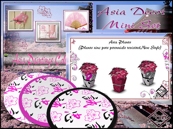 Sims 3 — Asia Decor Mini Set by Devirose — A small set of asian decorations : 1 collection of Asian paintings.3 types of