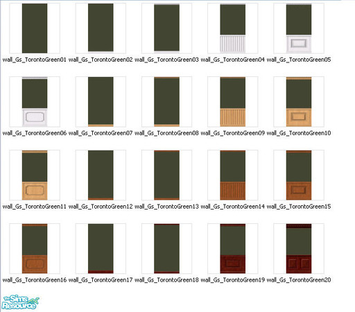 Sims 2 — Toronto Green Walls by gil_shalos — A set of 20 walls painted a deep green with a variety of kicks and crowns
