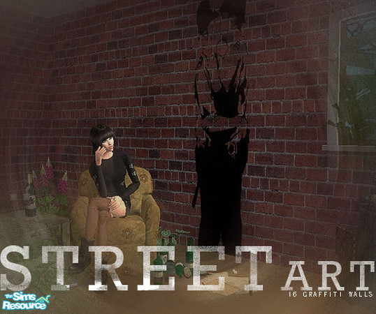 Sims 2 — Street Art Collection by ashleydoom — eight street art murals. some are two pieces. sixteen walls all together.