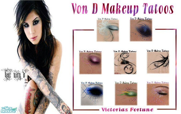 Sims 2 — VF Von D Makeup Tatoos by fortunecookie1 — Here are eight different makeup tatoos inspired by Kat Von D\'s