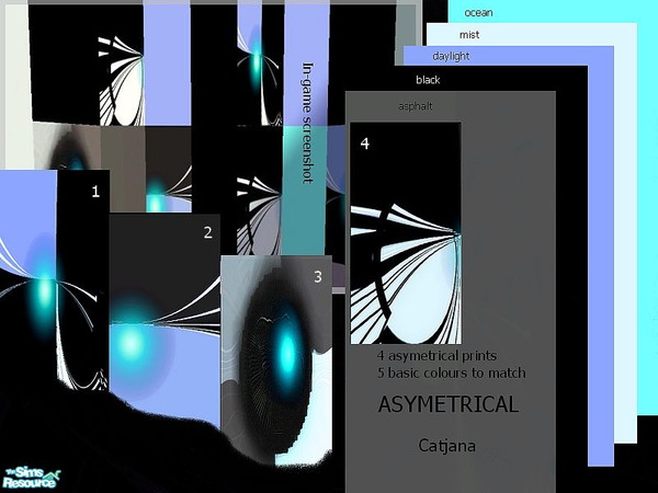 Sims 2 — Asymetrical wall set by Catjana — 4 asymmetrical prints and 5 \"basic paints\" to match. The prints