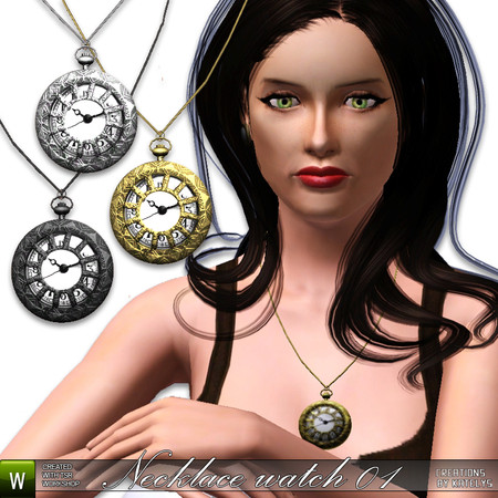 Sims 3 — Necklace watch 01 by katelys — New pendant for teen-elder females. New mesh, high poly. 3 versions,1 color