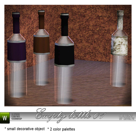 Sims 3 — Empty bottle 01 by katelys — New decorative object. Low polycount, 2 color palettes.