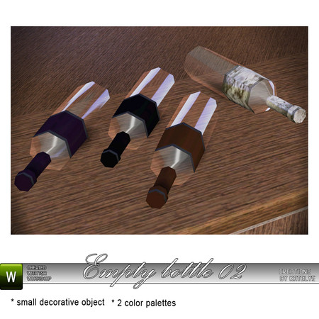 Sims 3 — Empty bottle 02 by katelys — New decorative object. Low polycount, 2 color palettes.