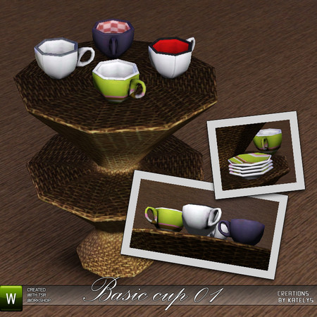 Sims 3 — Basic Tea Cup 01 by katelys — New deco object. Low polycount, 3 color palettes.
