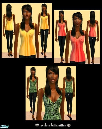 Sims 2 — Colourful Tanks Set  by bittymittenz — A set of 3 colourful tank tops paired with skinny jeans for teen girls.